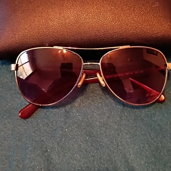 Coach Burgundy Aviator Sunglasses - Picture 4 of 5